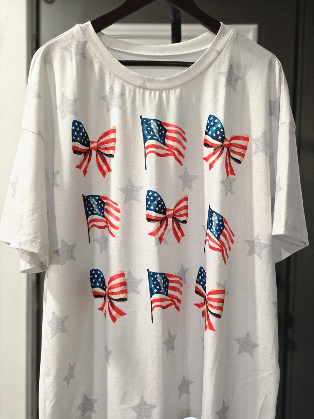 American Flag Bow & Flag Graphic Tee - White